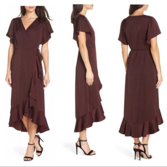 midi ruffle wrap dress
